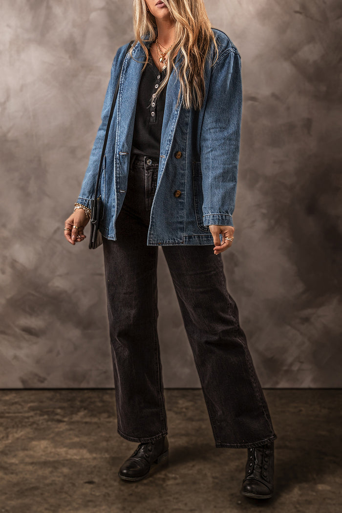 Veste en jean bleu voile avec poches latérales *