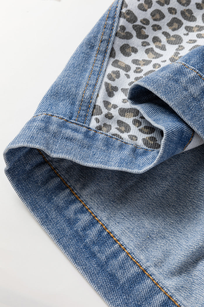 Veste en jean grande taille avec détails à rabat et patchwork léopard