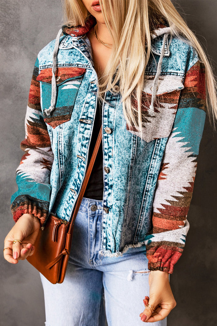 Veste en jean multicolore à imprimé aztèque *