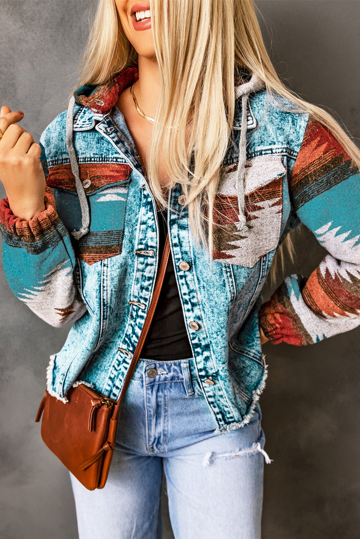 Veste en jean multicolore à imprimé aztèque *