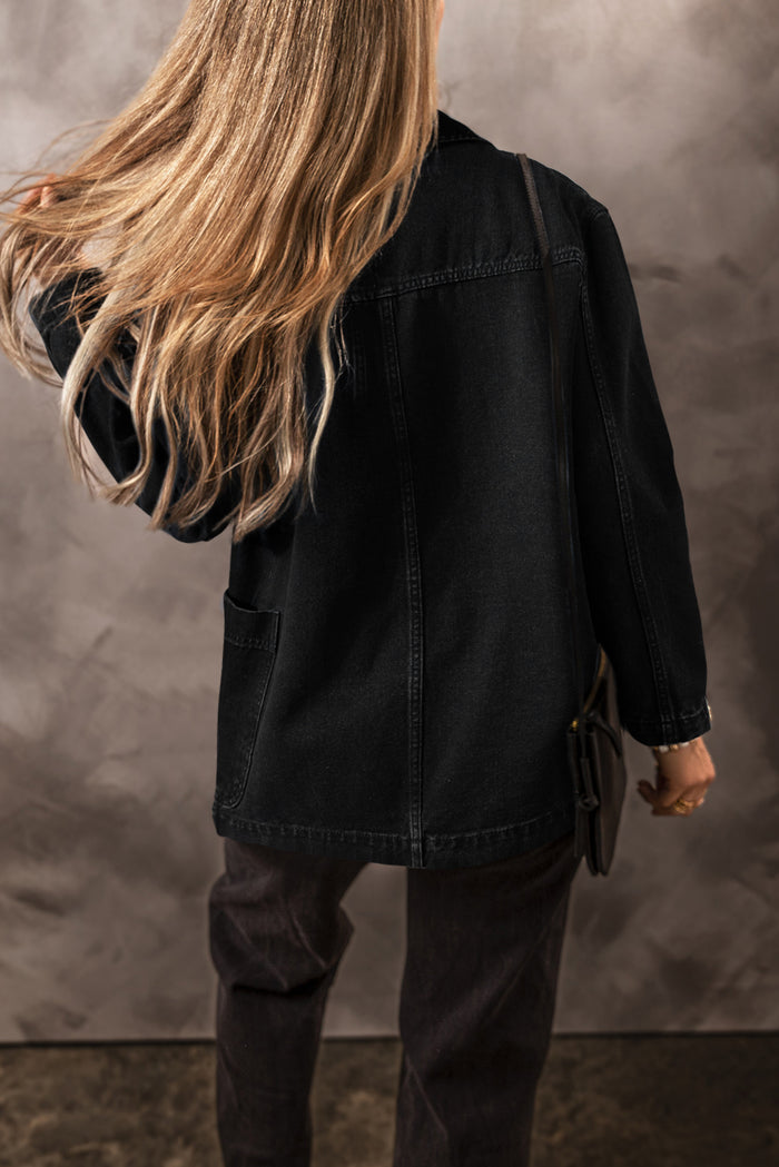 Veste en jean noire avec poches latérales *