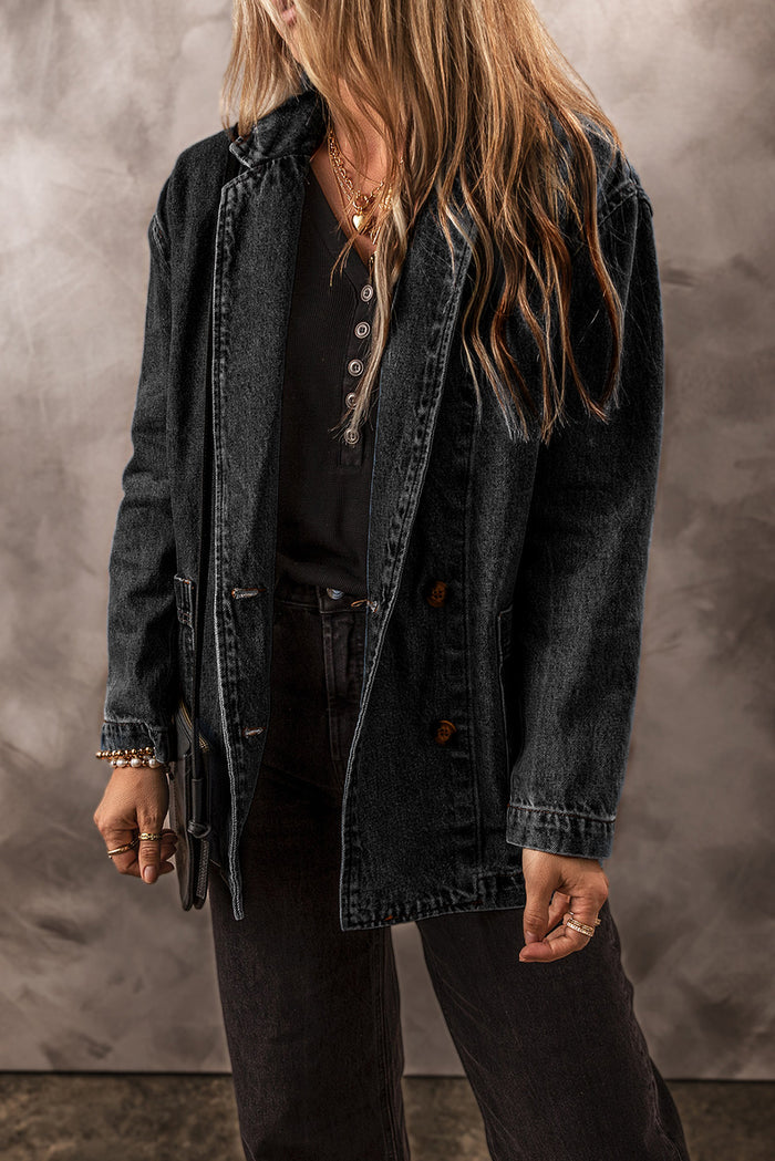 Veste en jean noire avec poches latérales *