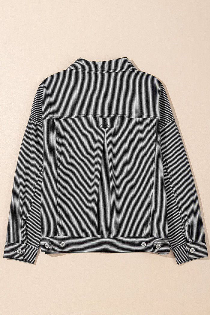 Veste en jean oversize délavée à rayures bleues *