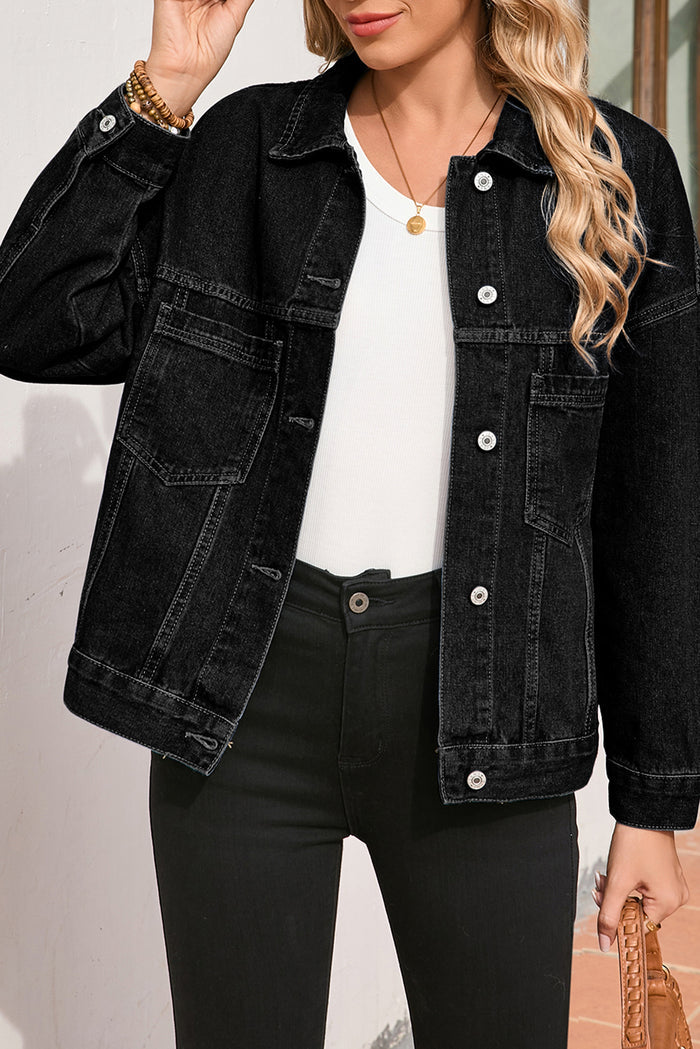 Veste en jean oversize délavée noire avec poches