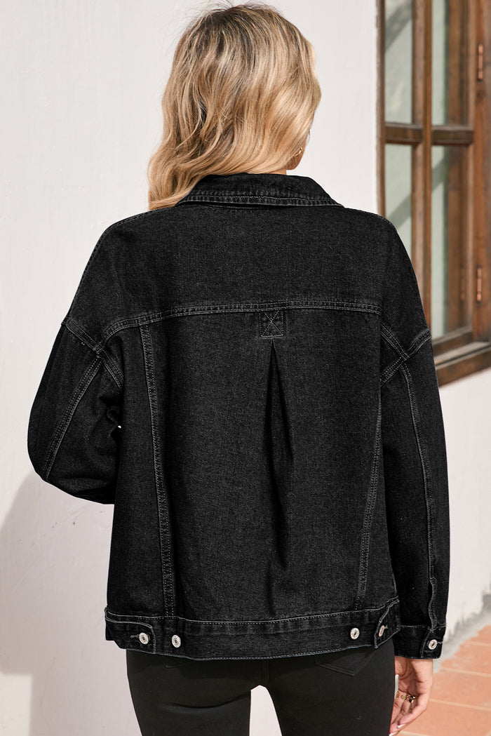 Veste en jean oversize délavée noire avec poches