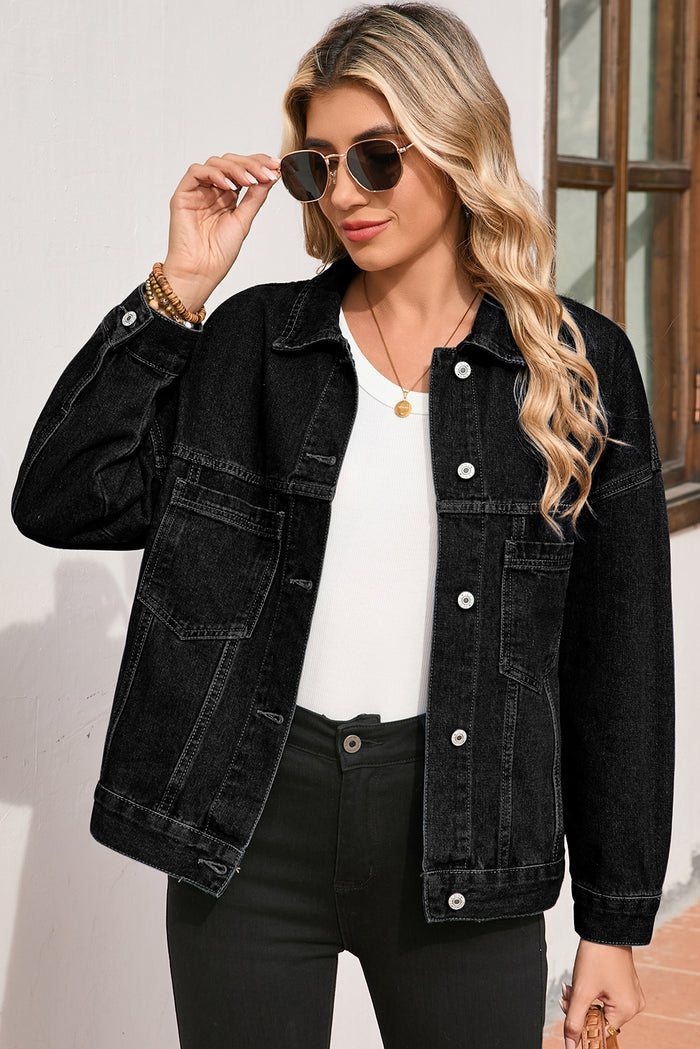Veste en jean oversize délavée noire avec poches