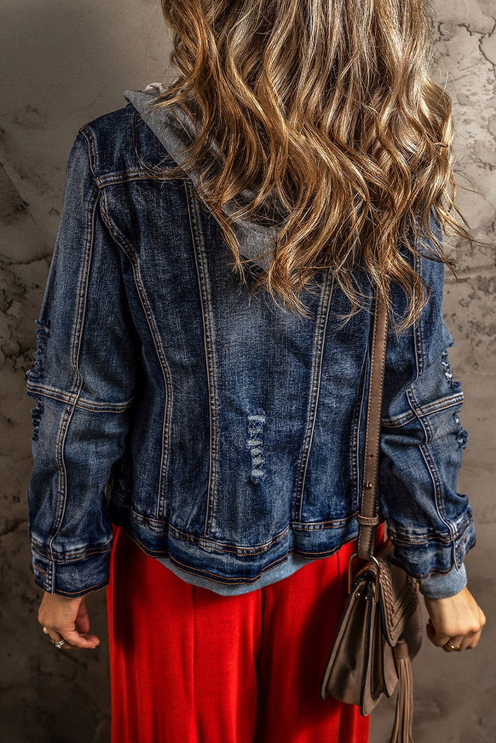 Veste en jean zippée à capuche *