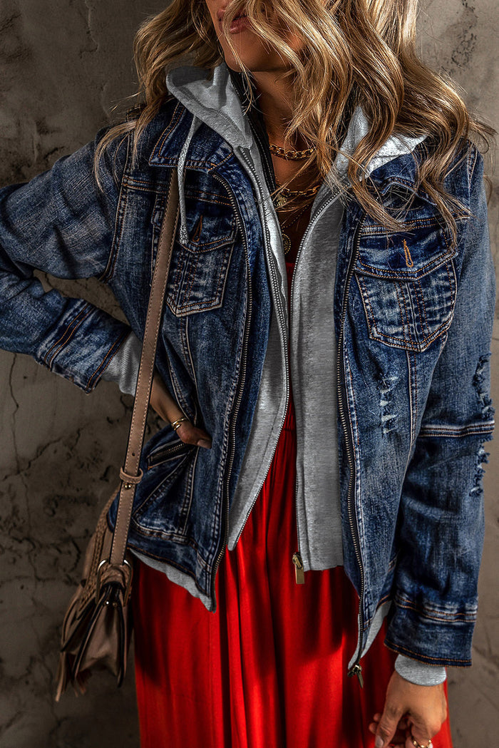 Veste en jean zippée à capuche *