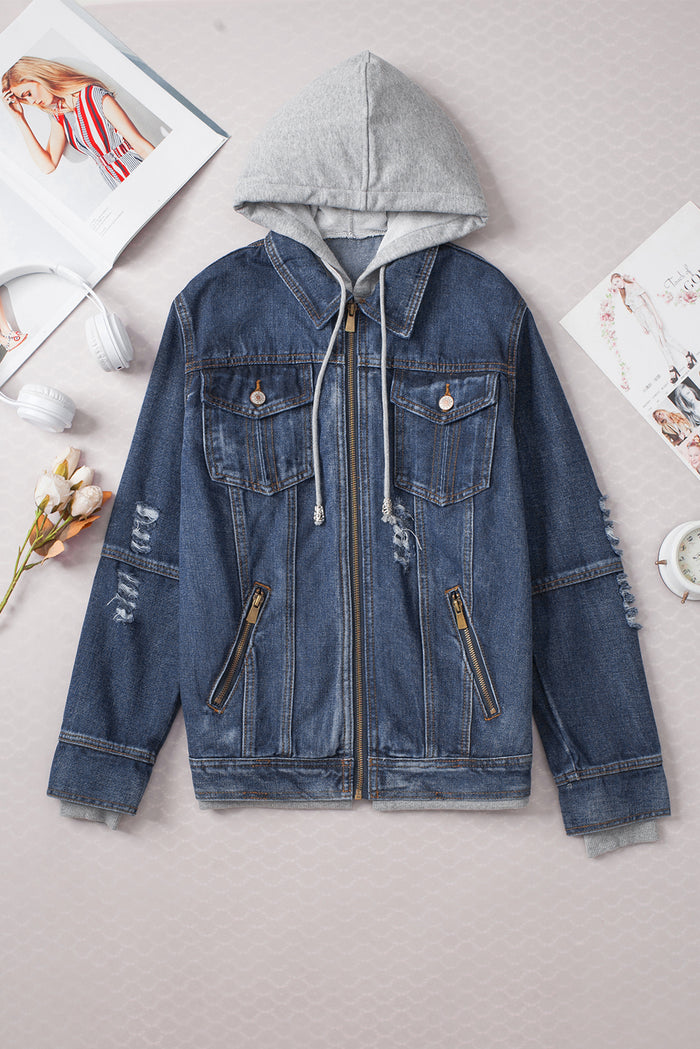 Veste en jean zippée à capuche *