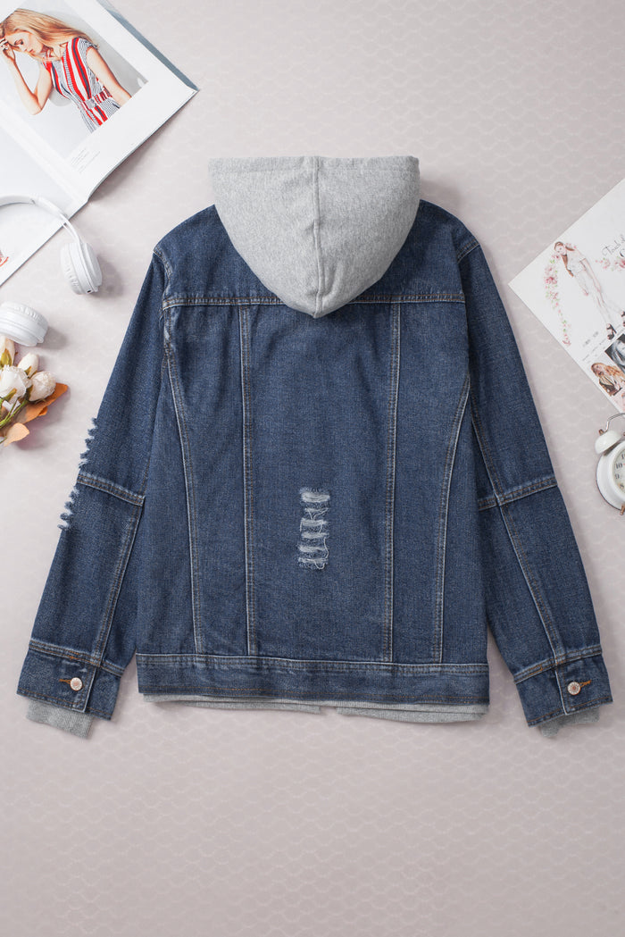 Veste en jean zippée à capuche *