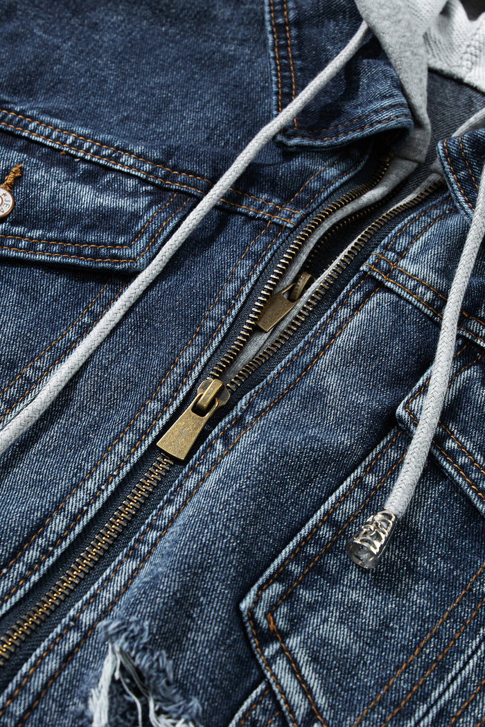Veste en jean zippée à capuche *