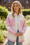 Veste en velours côtelé à coutures apparentes bicolore