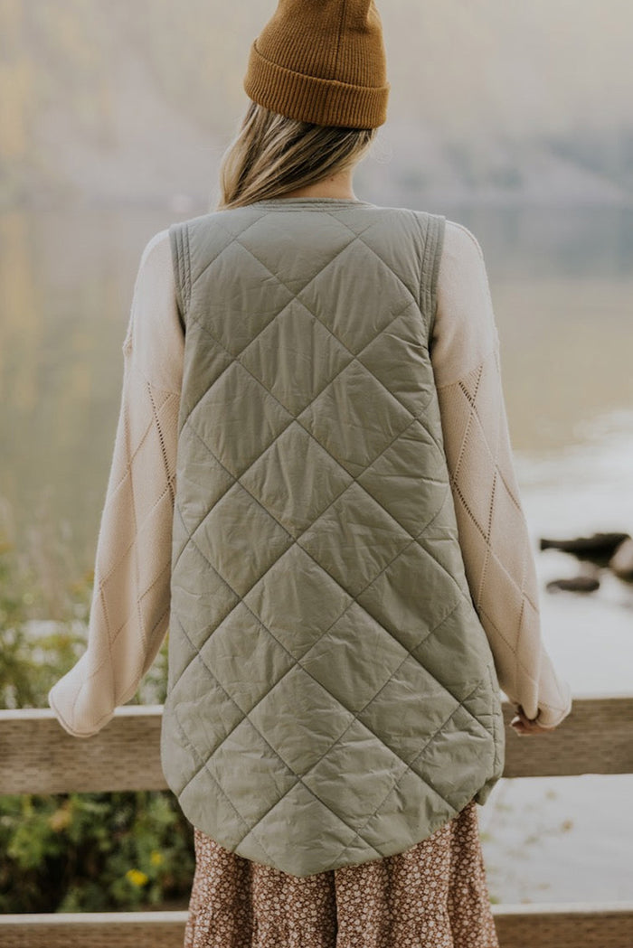 Veste gilet longue matelassée vert herbe avec poches