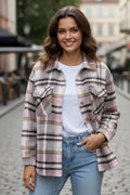 Veste longue rose à poches et imprimé géométrique *