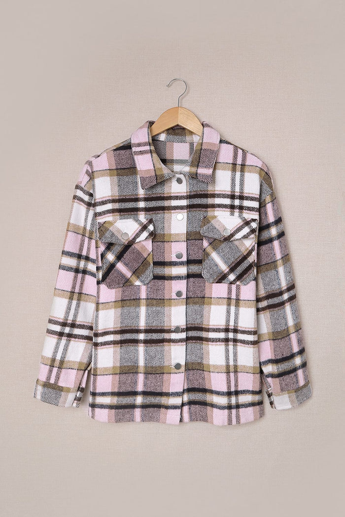 Veste longue rose à poches et imprimé géométrique *