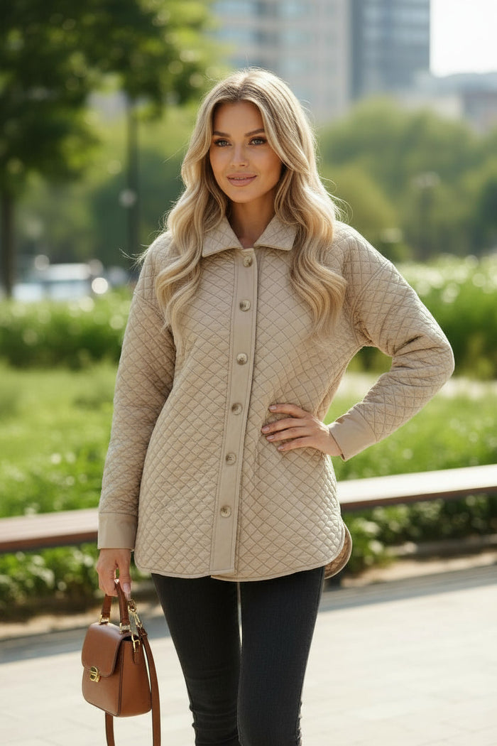 Veste matelassée boutonnée de couleur unie