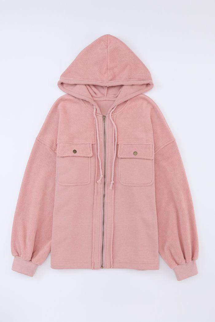 Veste rose zippée à capuche et cordon de serrage avec poche à rabat