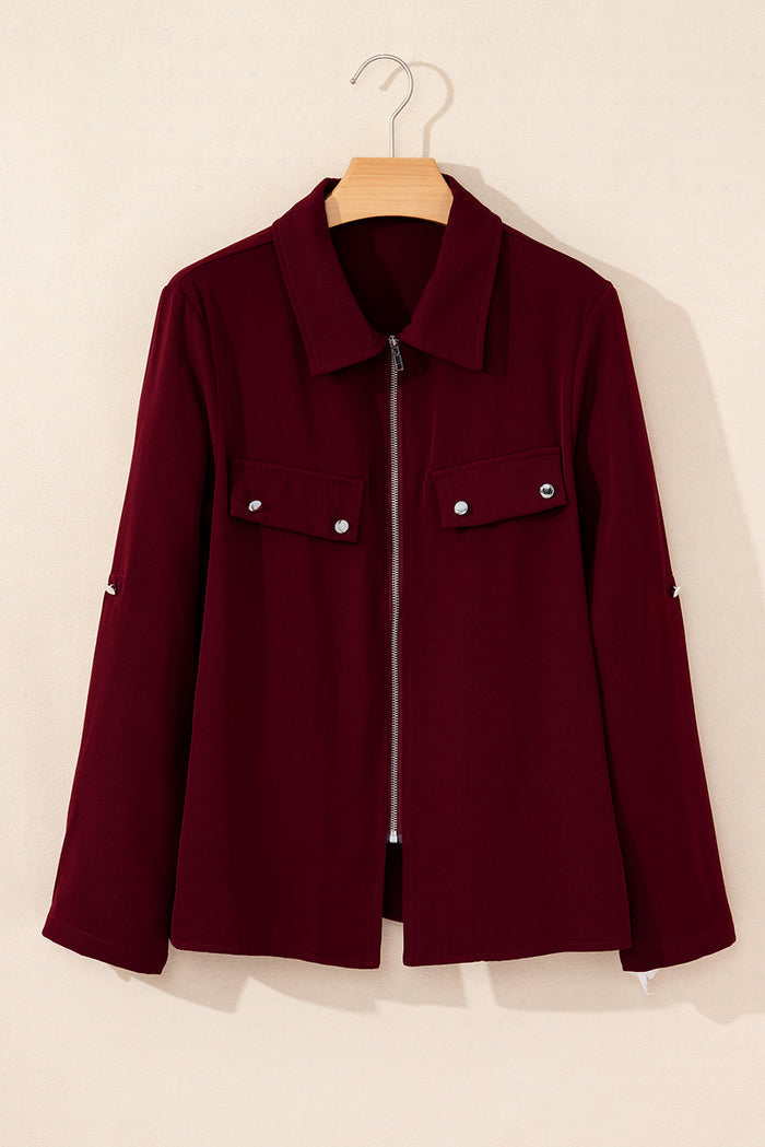 Veste rouge à rabat avec fermeture éclair et manches à col Dahlia