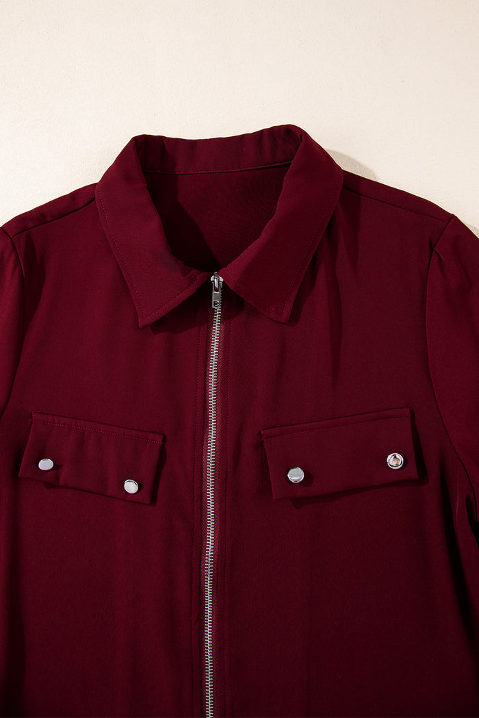 Veste rouge à rabat avec fermeture éclair et manches à col Dahlia