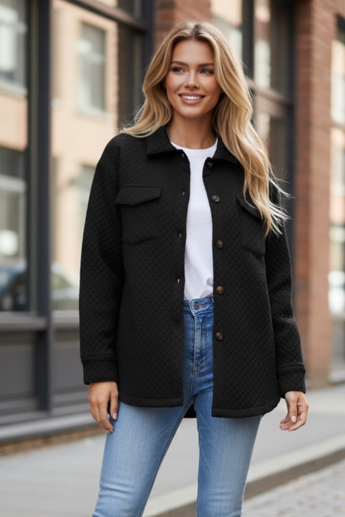 Veste Texturée à Treillis avec Poches à Rabat