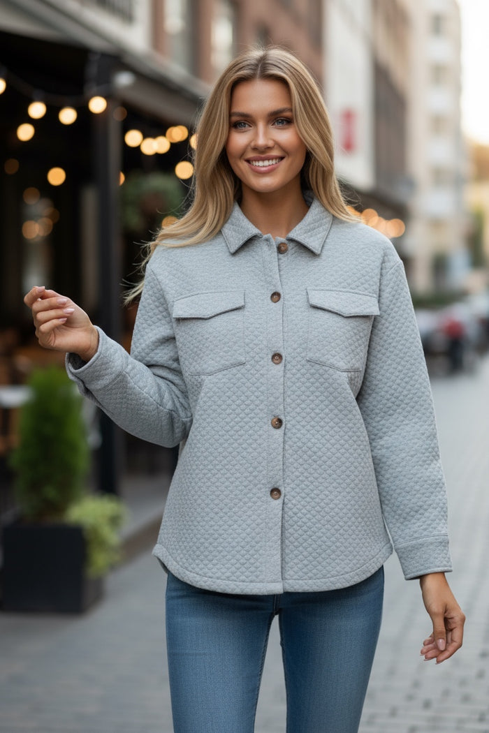 Veste Texturée à Treillis avec Poches à Rabat