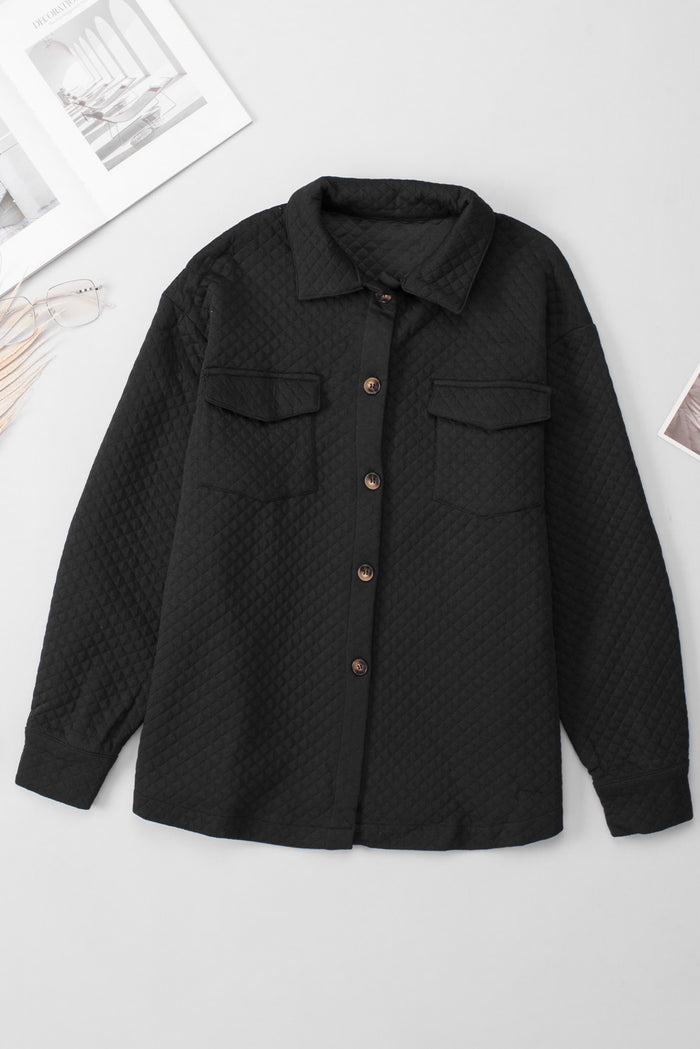 Veste Texturée à Treillis avec Poches à Rabat