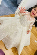 White 3D Flowers A-Line Girl Ball Gown