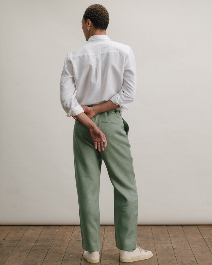 White Cotton Linen Collared Shirt
