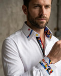 White Fashion Shirt with Colourful Collar Tip Design