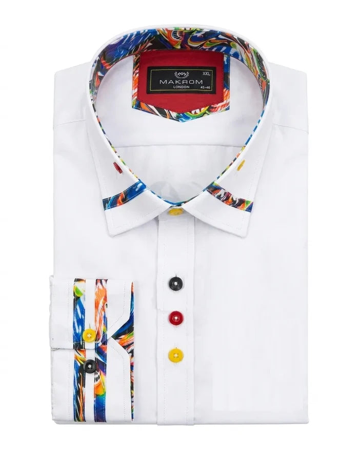 White Fashion Shirt with Colourful Collar Tip Design