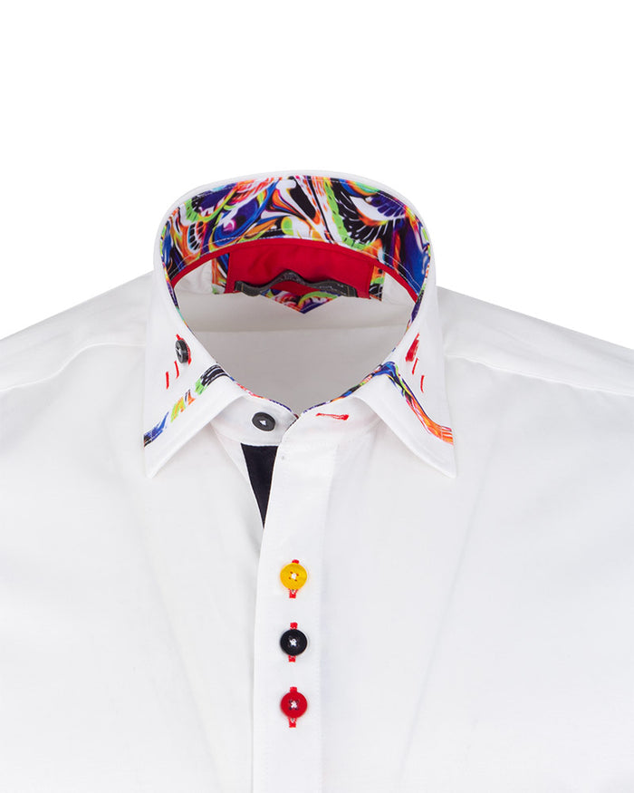 White Fashion Shirt with Colourful Collar Tip Design-Makrom