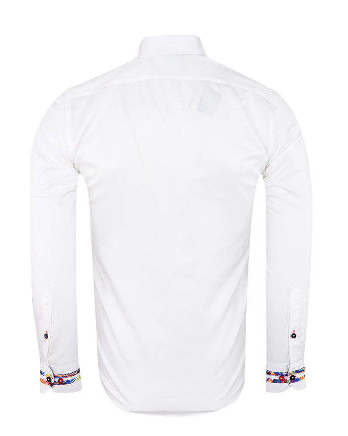 White Fashion Shirt with Colourful Collar Tip Design-Makrom