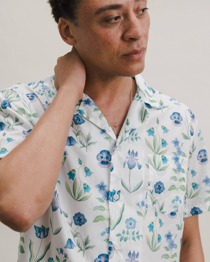 White Floral Majesty Cuban Shirt Made with Liberty Fabrics