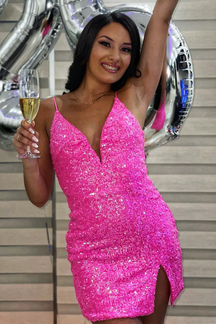White Iridescent Sequin Bodycon Mini Party Dress with Slit