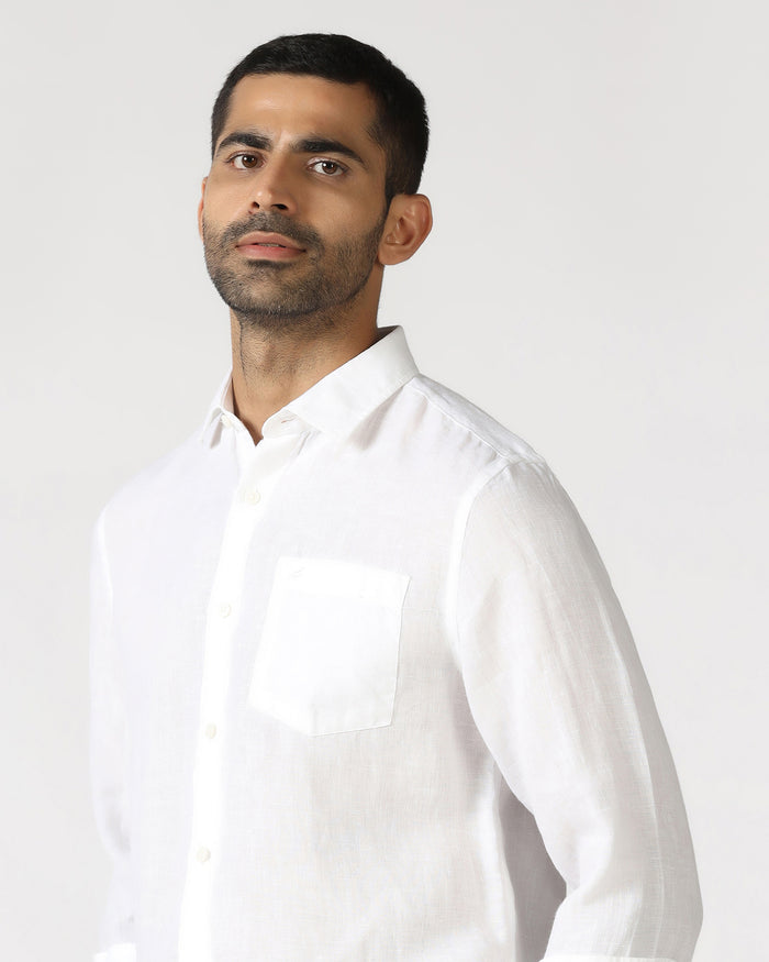 White Linen Solid Shirt - Almer