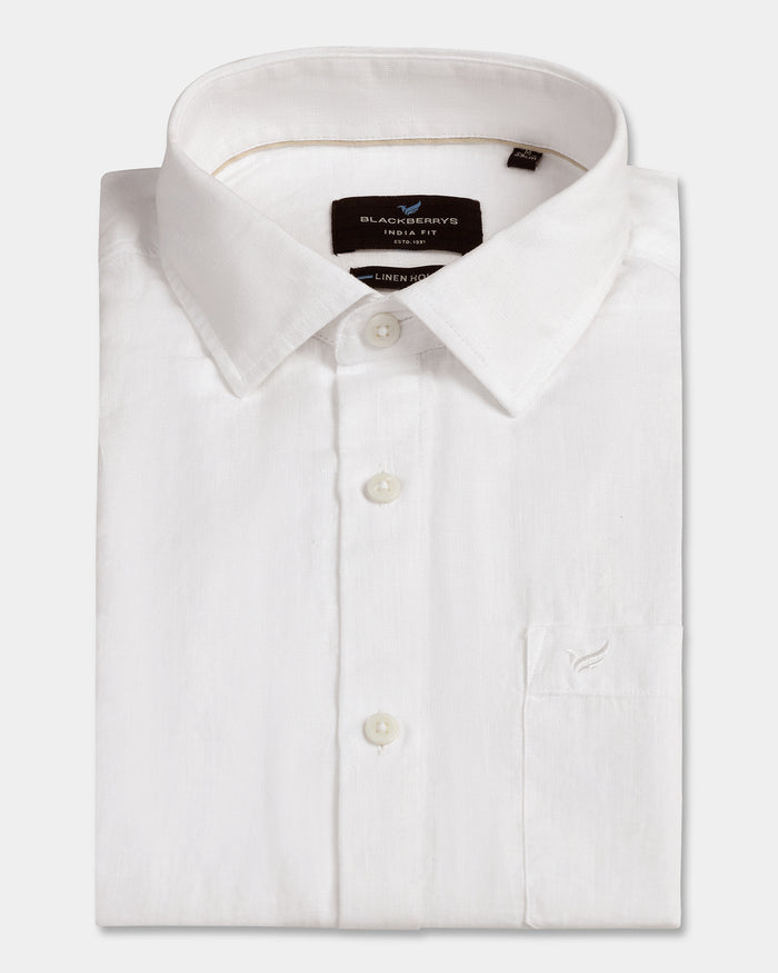 White Linen Solid Shirt - Almer