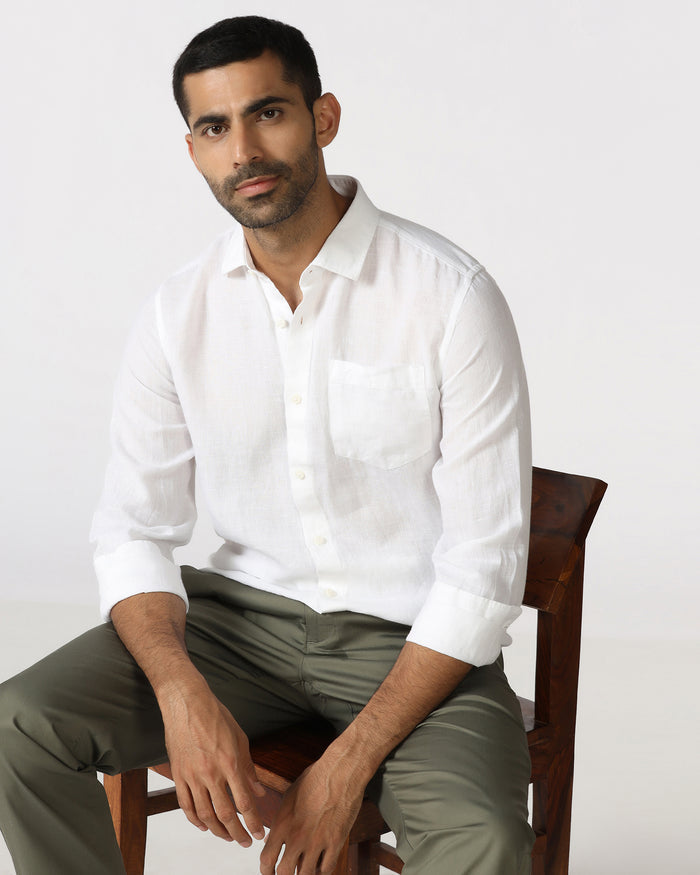 White Linen Solid Shirt - Almer