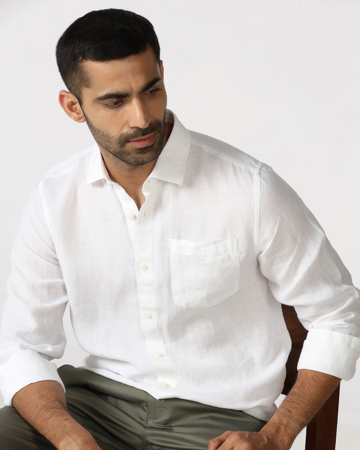 White Linen Solid Shirt - Almer