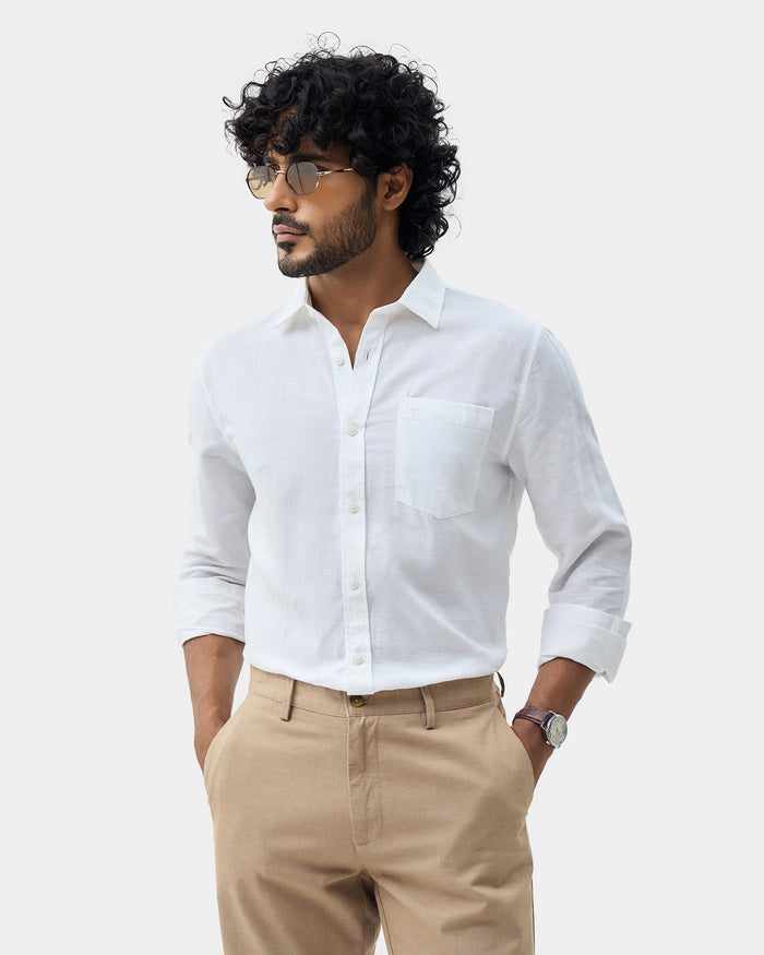 White Linen Solid Shirt - Salmon