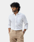 White Linen Solid Shirt - Salmon