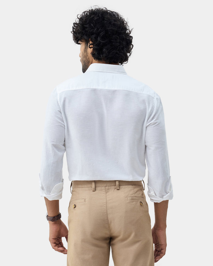 White Linen Solid Shirt - Salmon