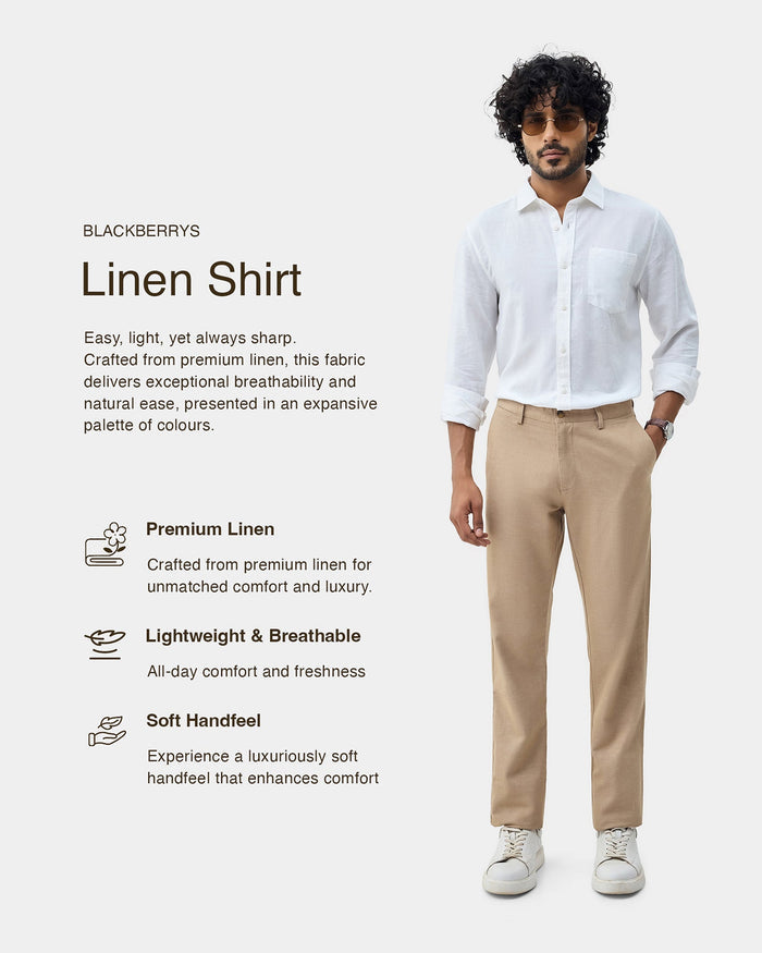 White Linen Solid Shirt - Salmon