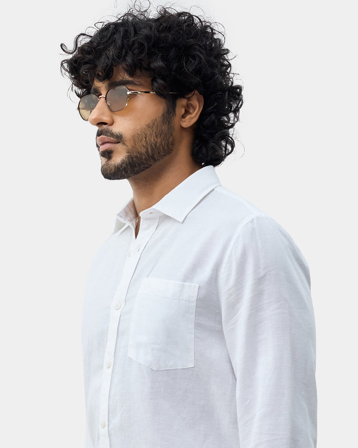 White Linen Solid Shirt - Salmon