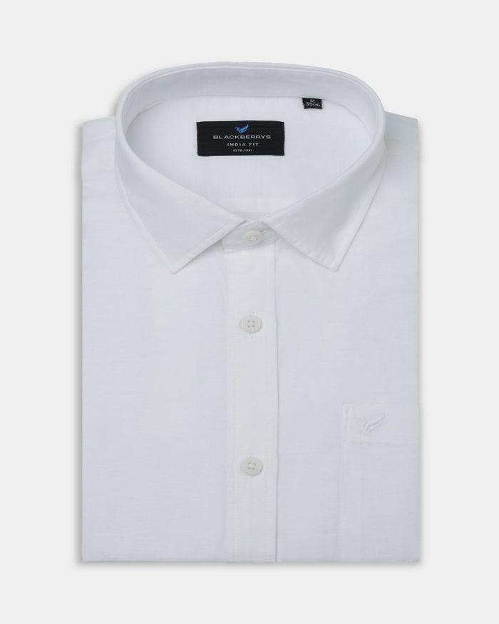 White Linen Solid Shirt - Salmon