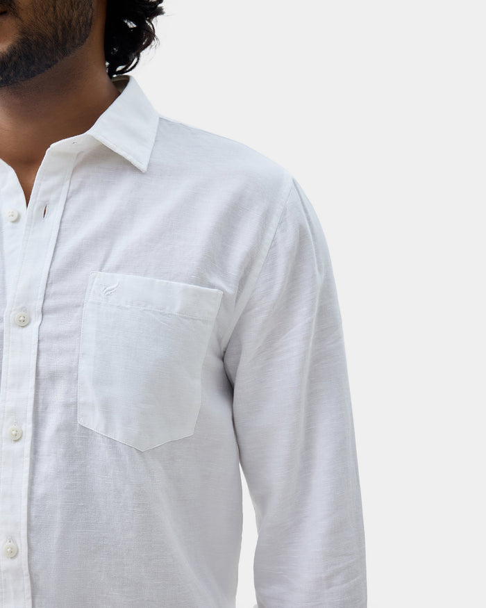 White Linen Solid Shirt - Salmon