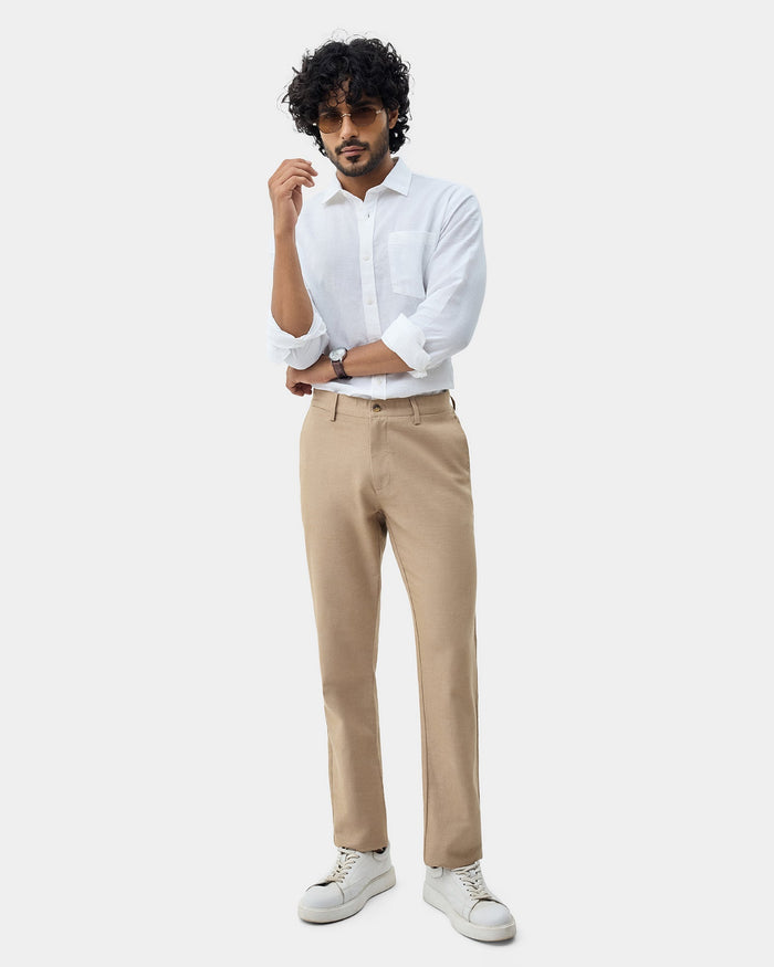 White Linen Solid Shirt - Salmon