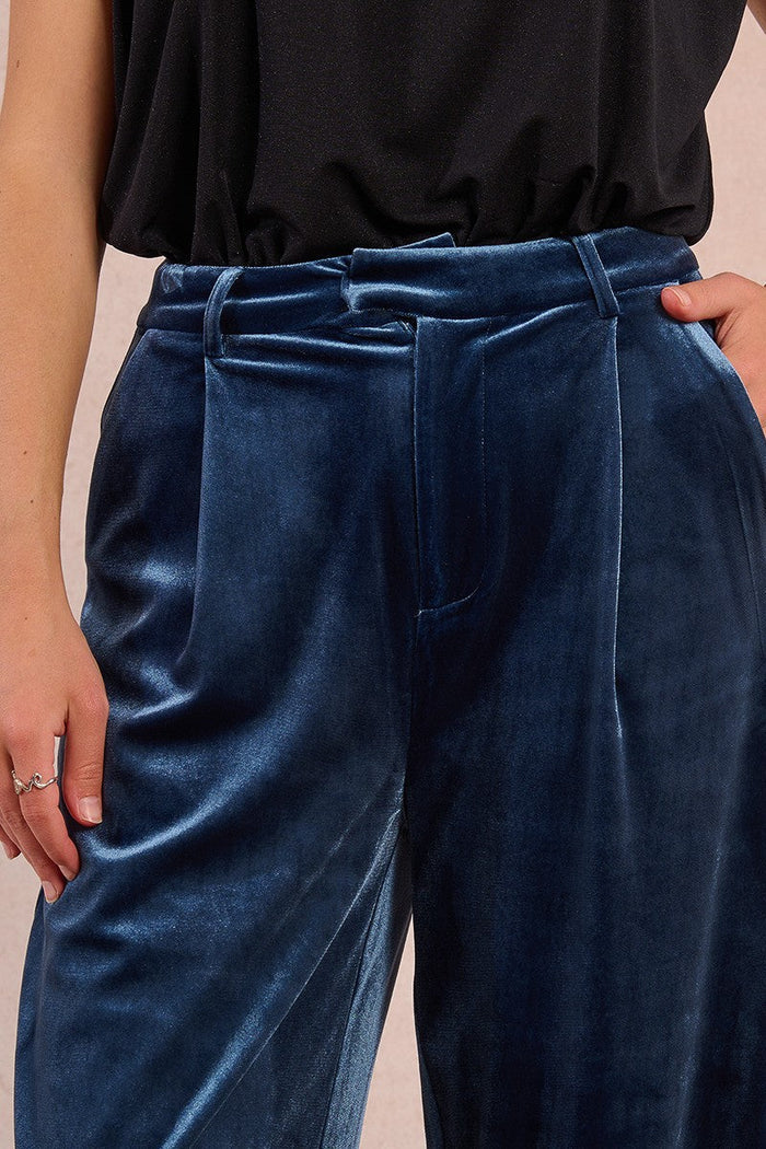 velvet trousers with belt loops and front pleats