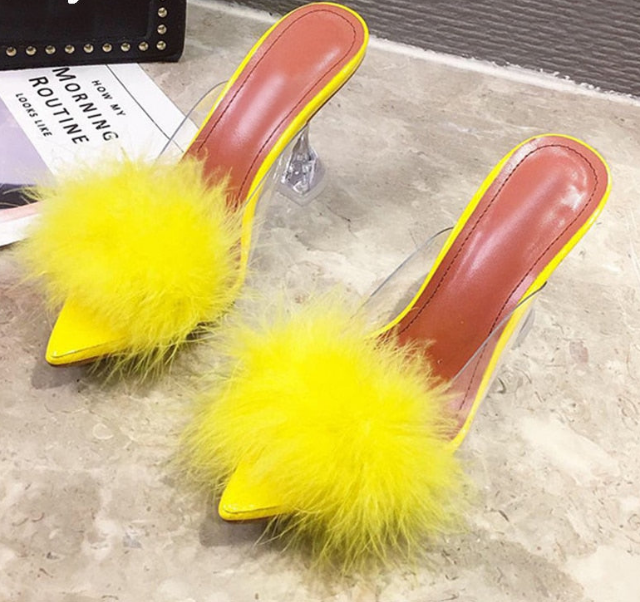 Woman Pumps PVC Transparent Feather Perspex Crystal High Heels
