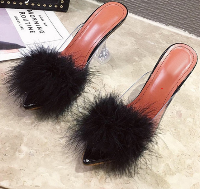 Woman Pumps PVC Transparent Feather Perspex Crystal High Heels