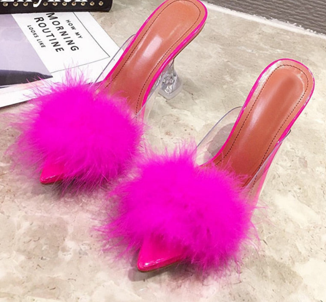 Woman Pumps PVC Transparent Feather Perspex Crystal High Heels